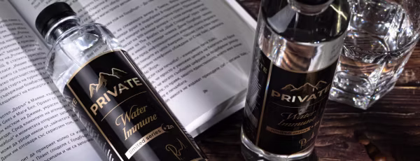 Бутилки вода PRIVATE Water Immune върху книга