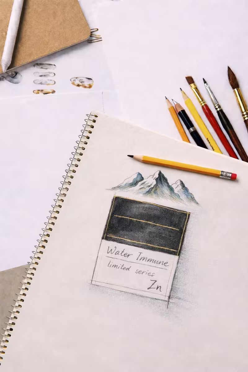 Скицник с рисунка на етикета на private water