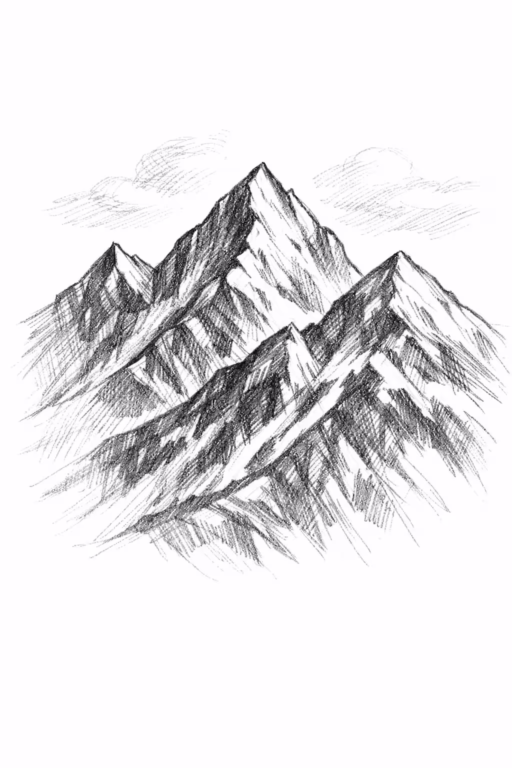 Скица нарисувана с молив на планина